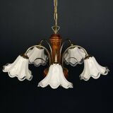 Vintage Murano glass chandelier and wood, Italy, 1970s