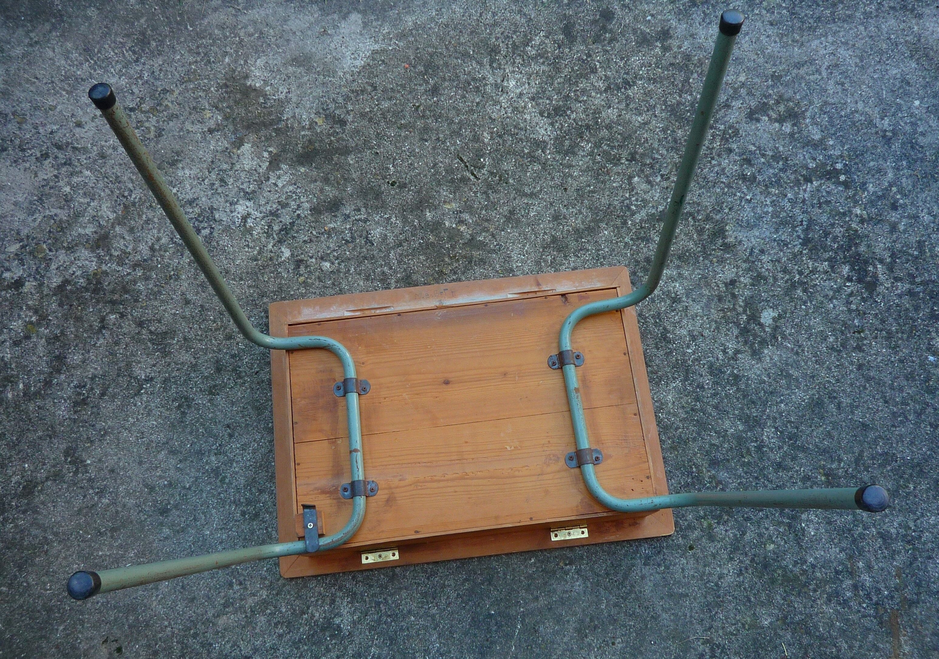 Folding school desk, wood and metal, vintage 50s