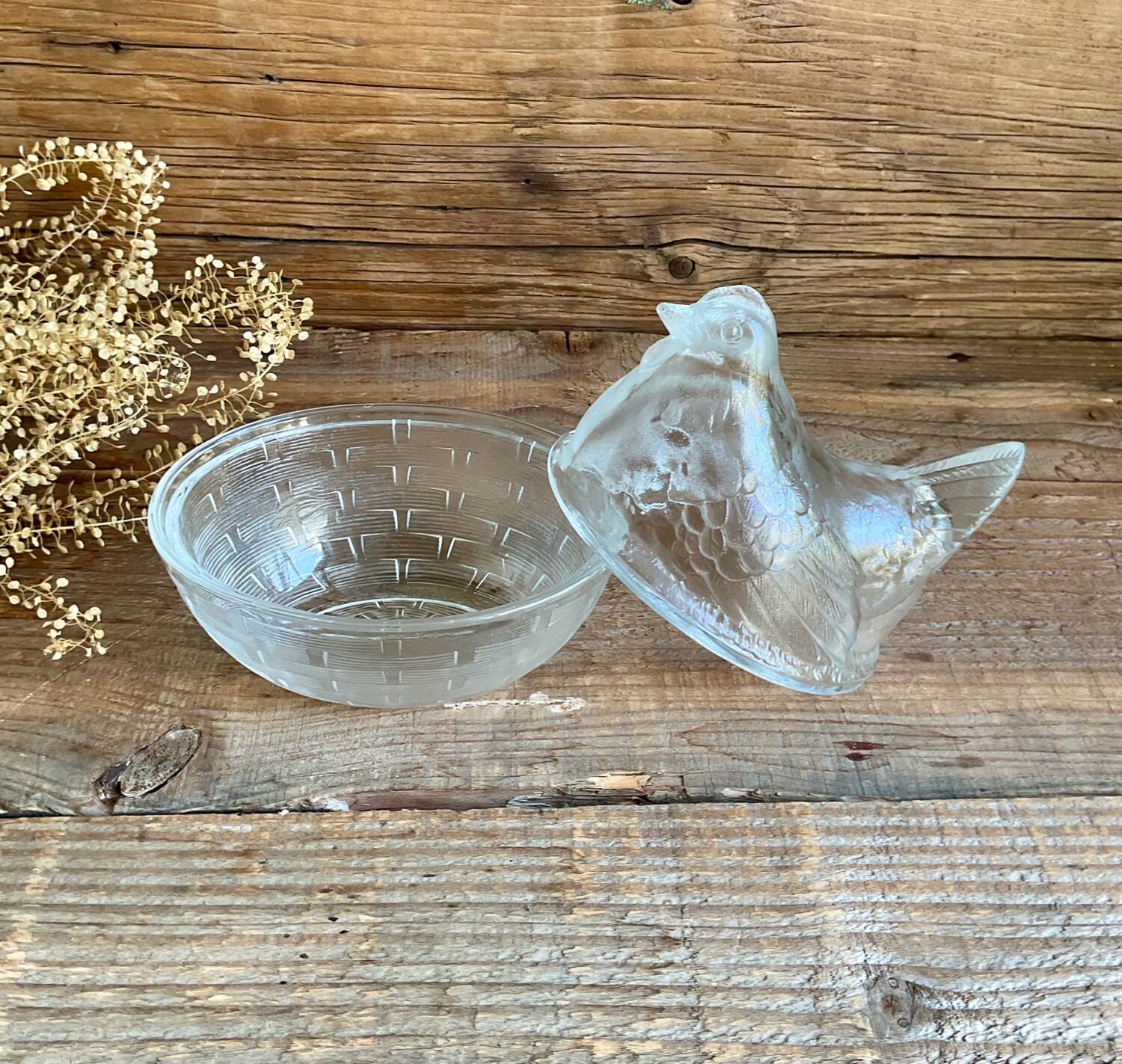 Vintage glass Hen sugar bowl