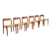6 chaises de salle à manger vintage Modèle 75 en teck par Niels Otto Møller