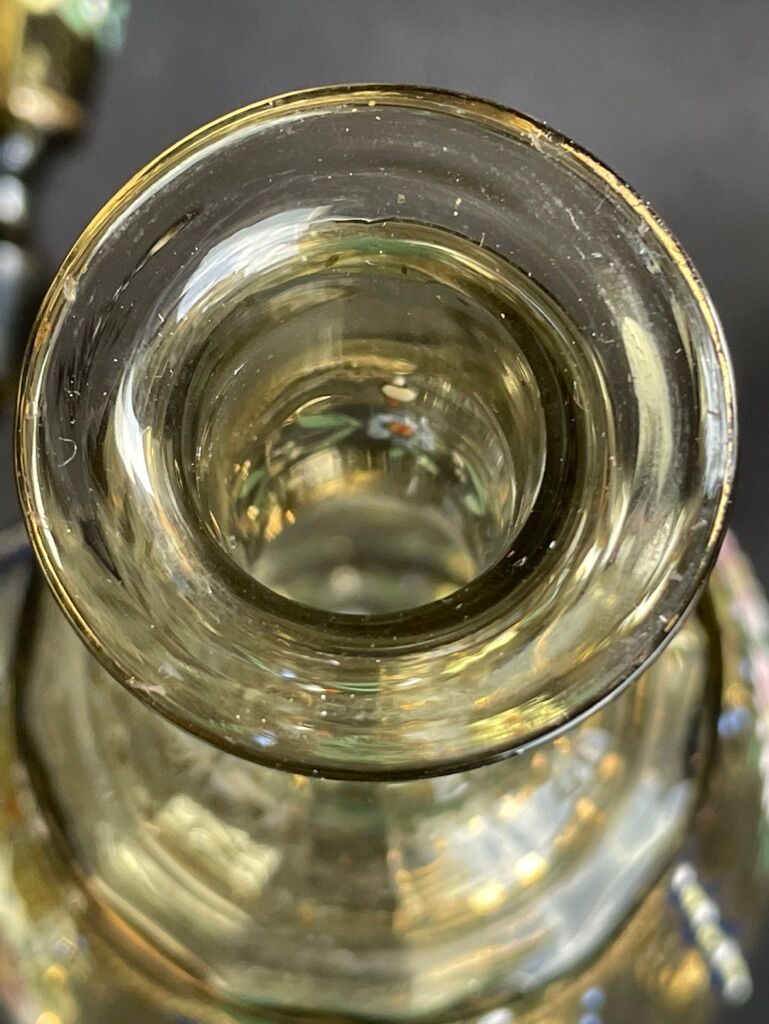 Amber crystal enamel and gilded liquor service