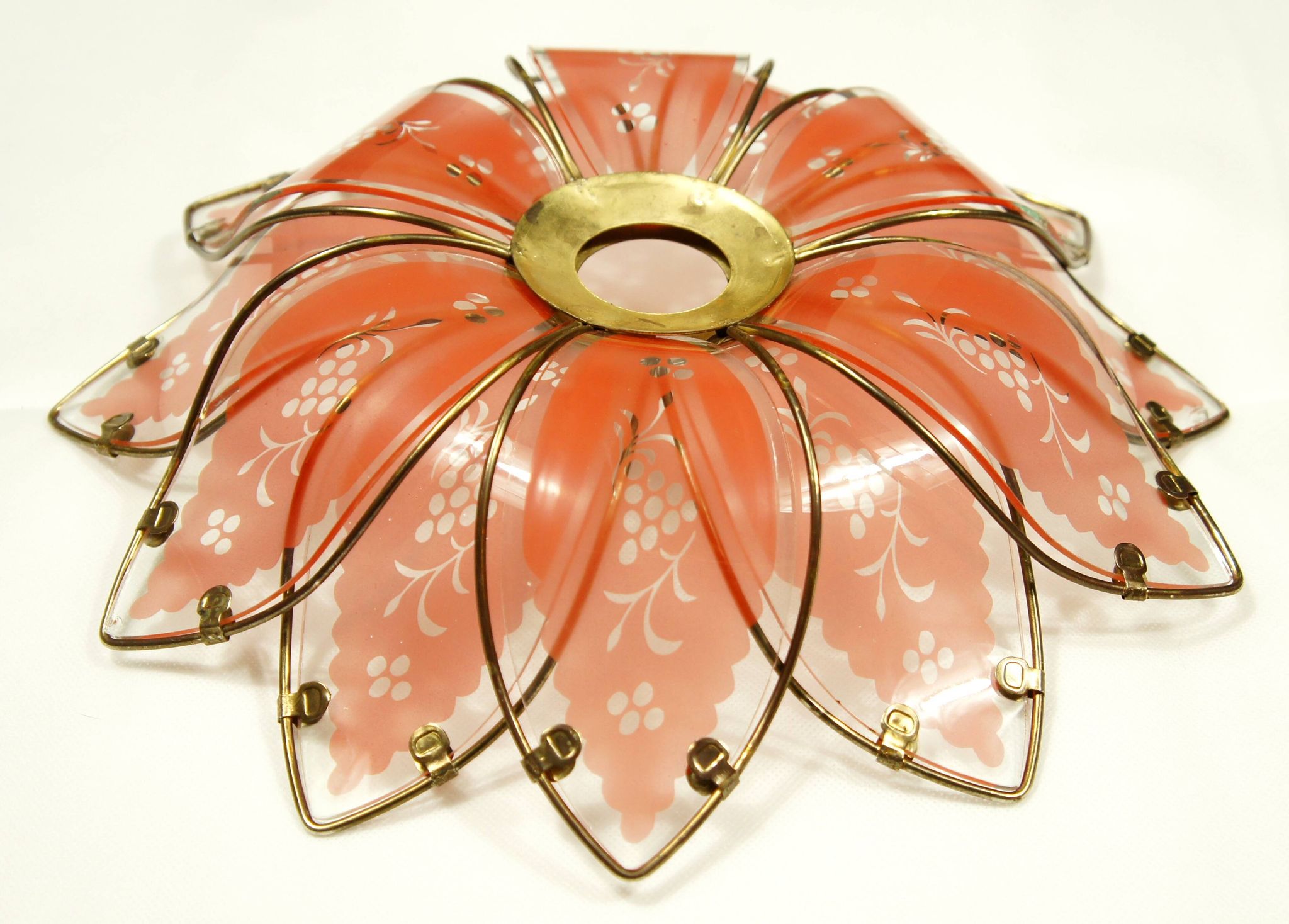 Italian lampshade "lotus flower" colored glass & brass 1970