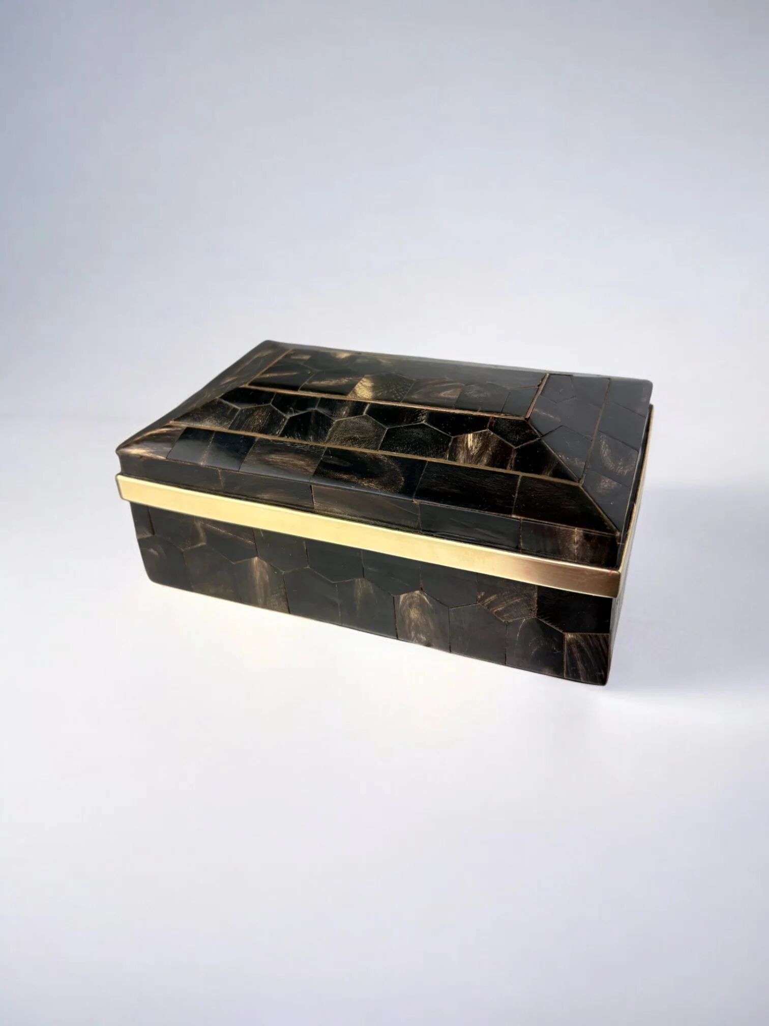 Tessellated faux tortoiseshell & brass jewellery box, Italy, 1970s