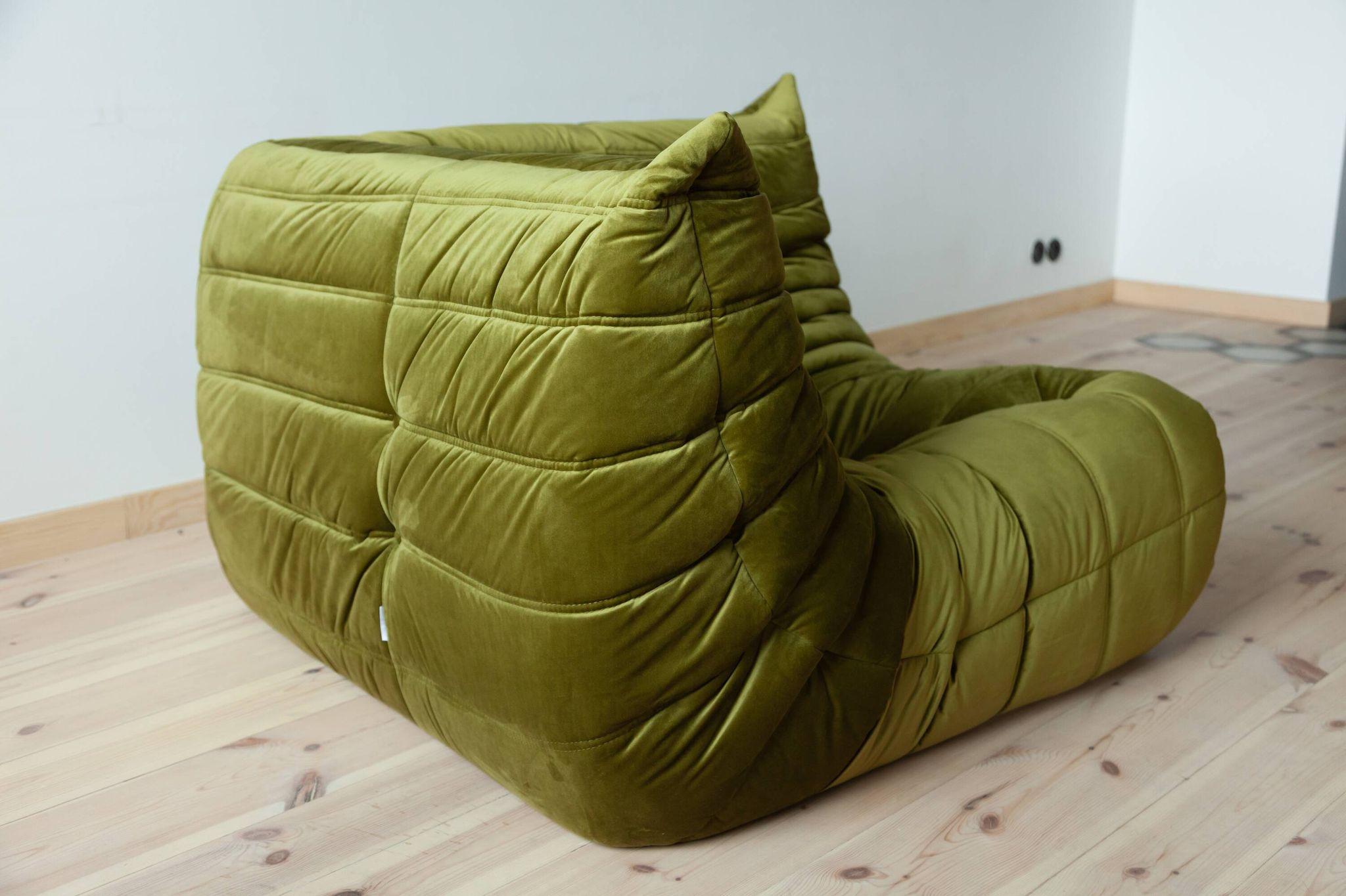 Togo set of corner armchair and  lounge in olive green velvet