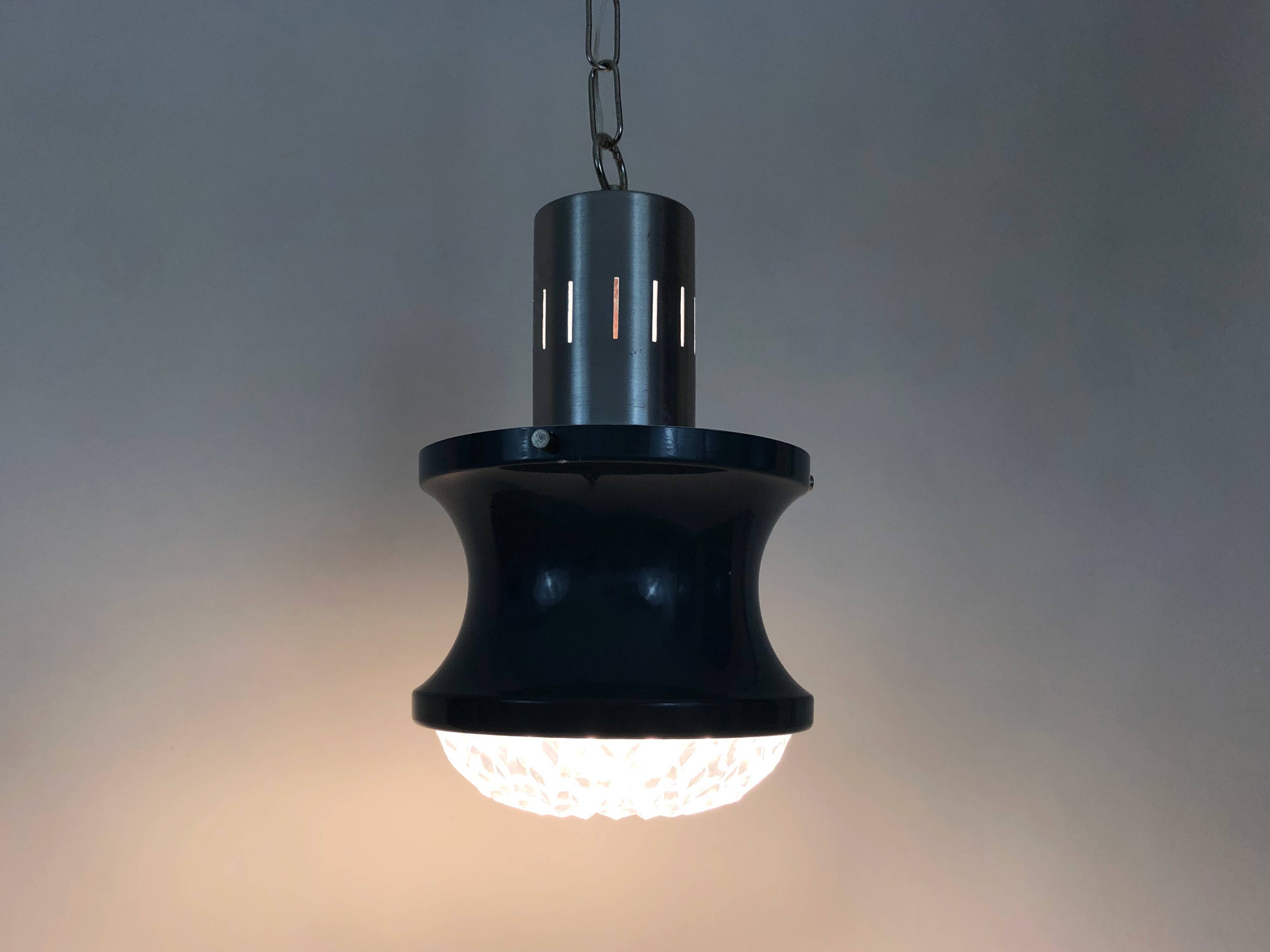 Vintage blue and gray pendant lamp in metal and plastic year 70