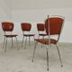 Set of 4 French chairs in camel brown imitation leather and chrome 1960