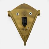 Pair of Art Deco Pressed Glass and Brass Sconces, France, 1930s