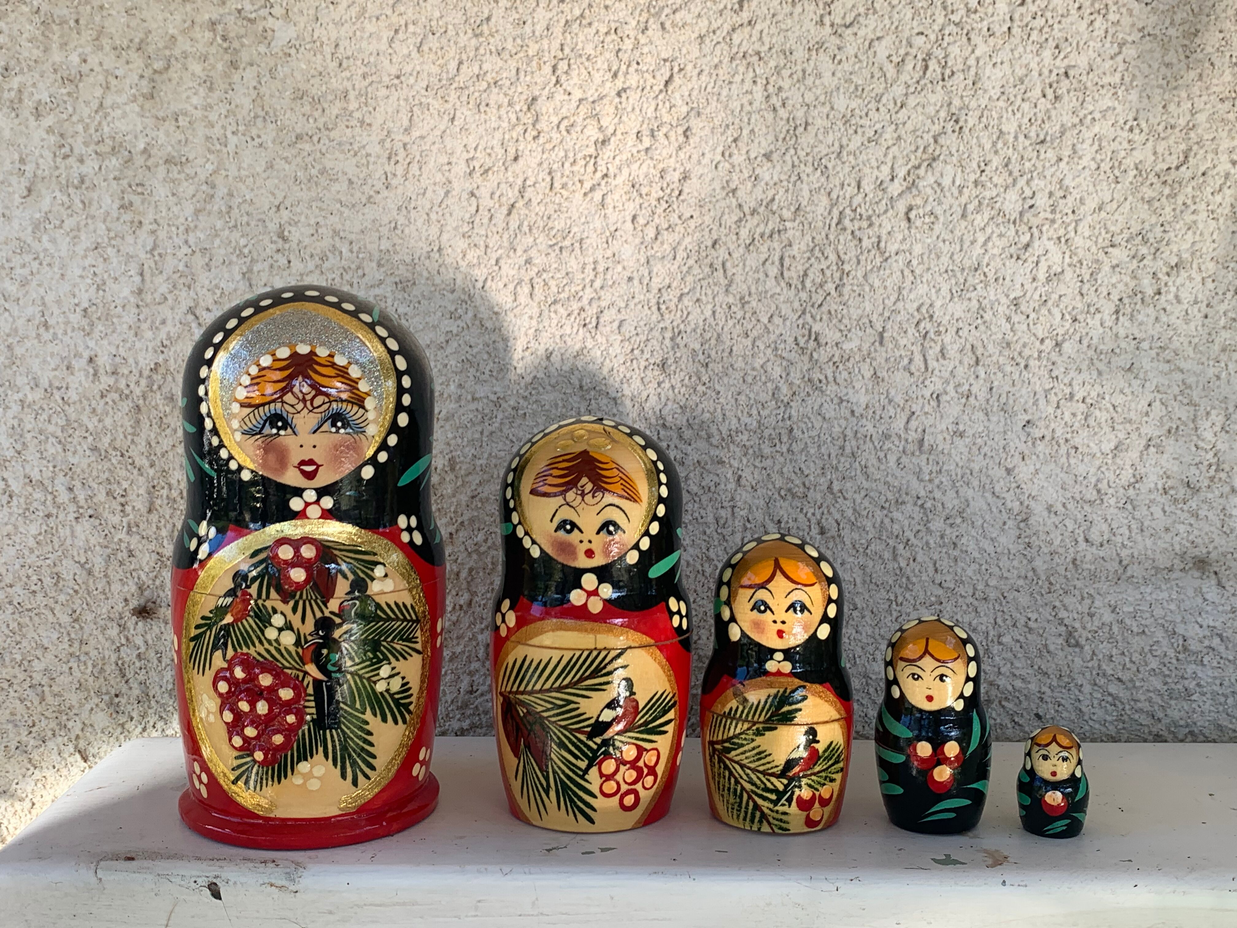 5 Russian matryoshka dolls made of folk and vintage handmade wood