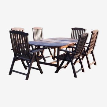 Table et chaises de jardin en teck scandinave Jutlandia disign 1980