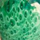 White multi-layer blown glass bottle vase with blue and green inclusions