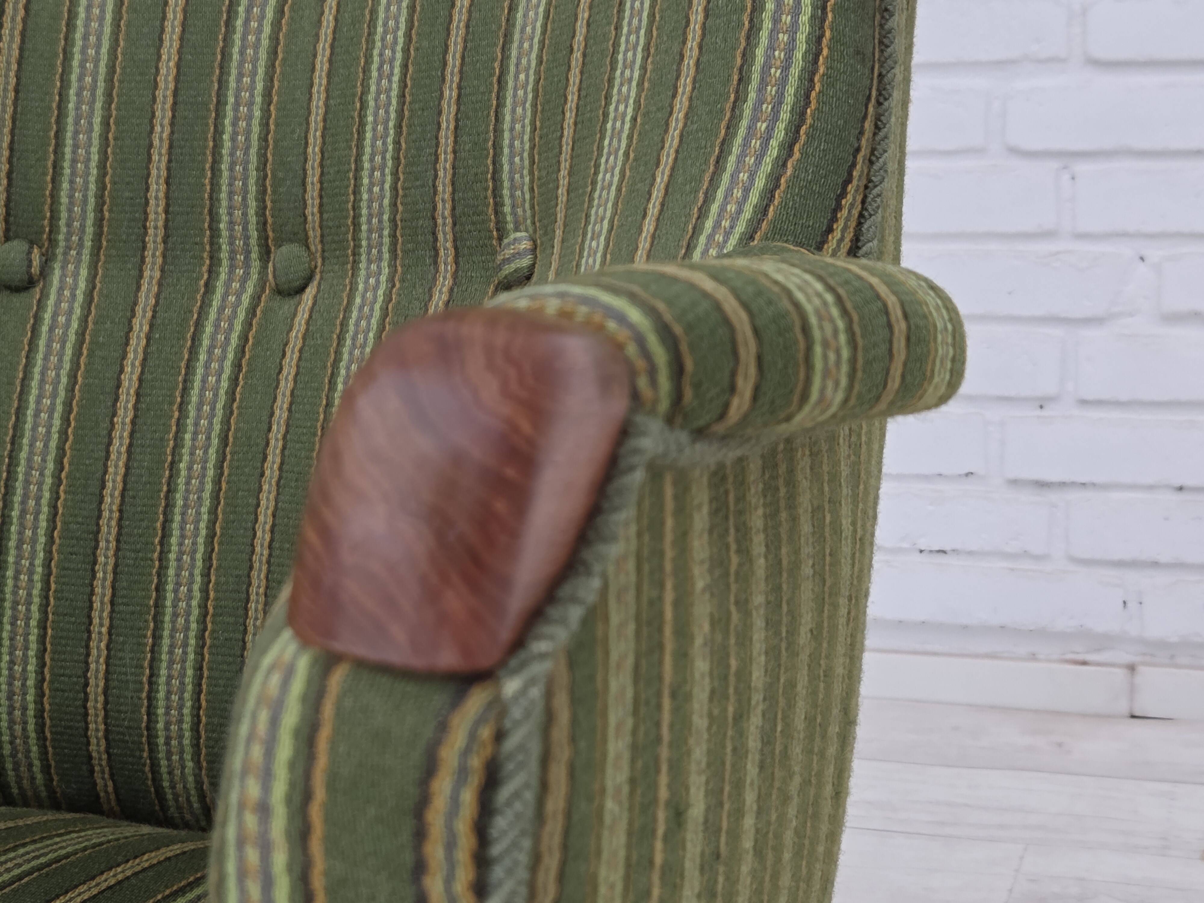 1960s, Danish armchair, green furniture wool, teak wood.