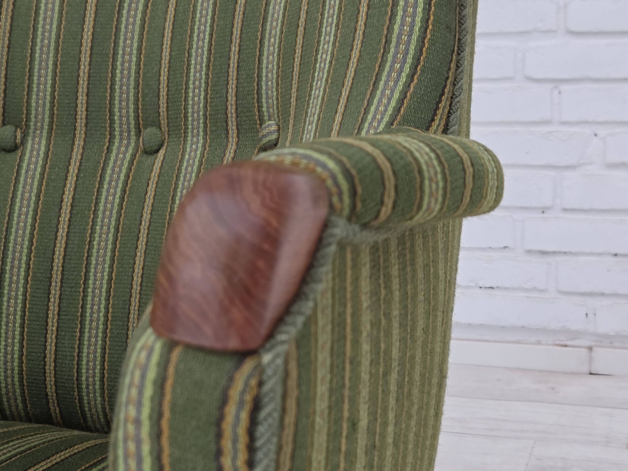 1960s, Danish armchair, green furniture wool, teak wood.