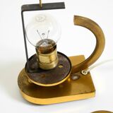 Rare and beautiful 1940s brass table lamp with opal glass shade