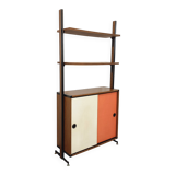 Vintage Italian modular shelving unit in melamine with wood decor