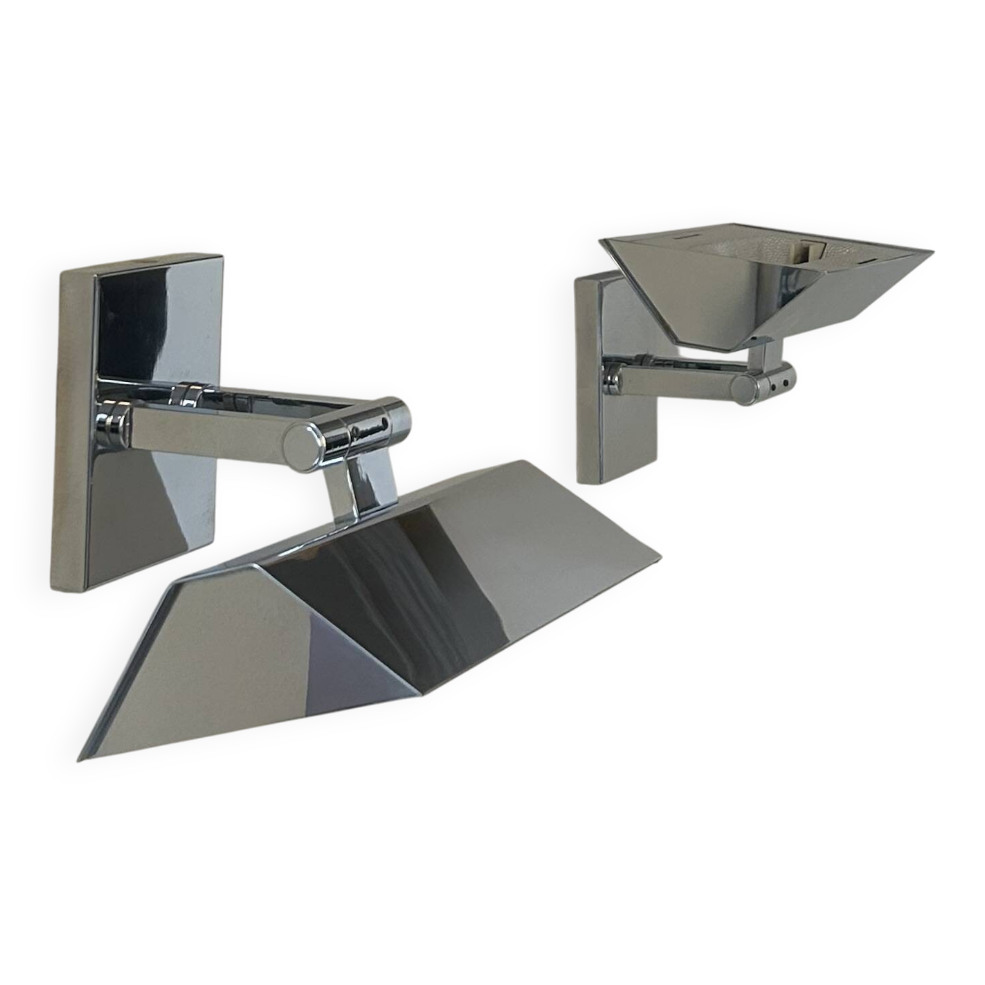Pair of vintage adjustable wall lights, chrome-plated metal, France, 1970