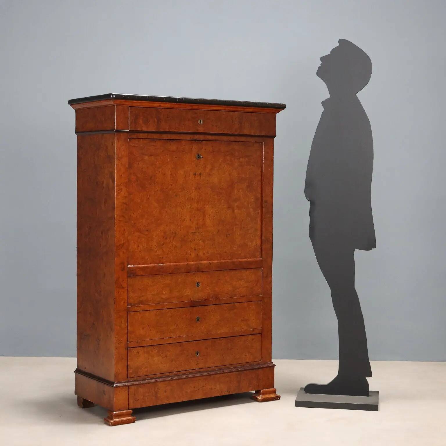 Former secretary in elm with a marble top, France, 19th century.