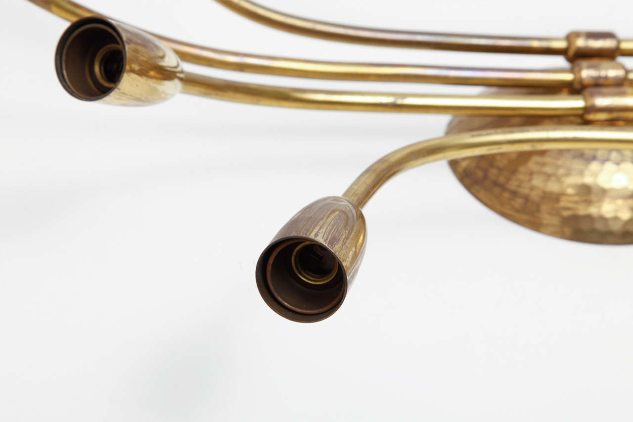 Sputnik chandelier 6 arm brass hammered 1950 s