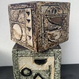 Pair of Troika Cornwall English ceramic cube vases by Linda Hazel and Avril Bennet, 1970