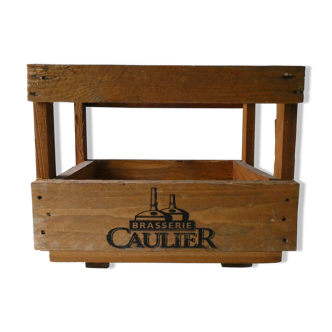 Porte bouteille en bois, casier, brasserie Caulier