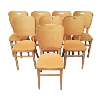 Suite de 8 chaises de bistrot à haut dossier années 70