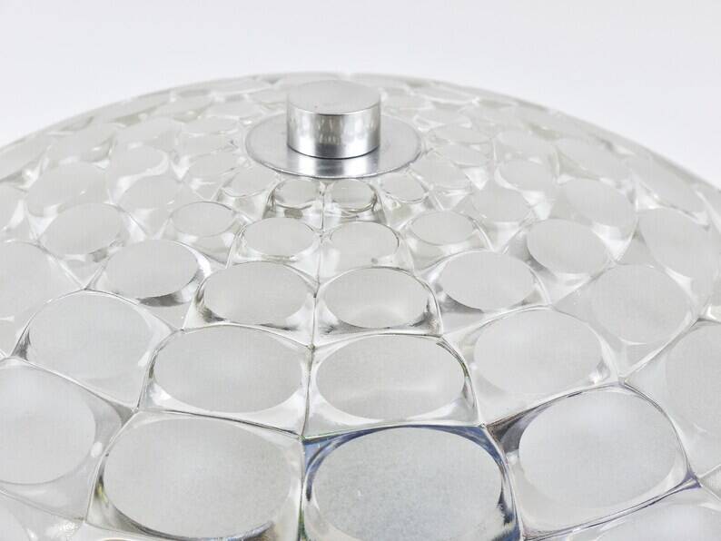 Peill & Putzer Large Round Op Art Glass Sconce, Wall Lamp, Flush Mount, Germany, 1970s