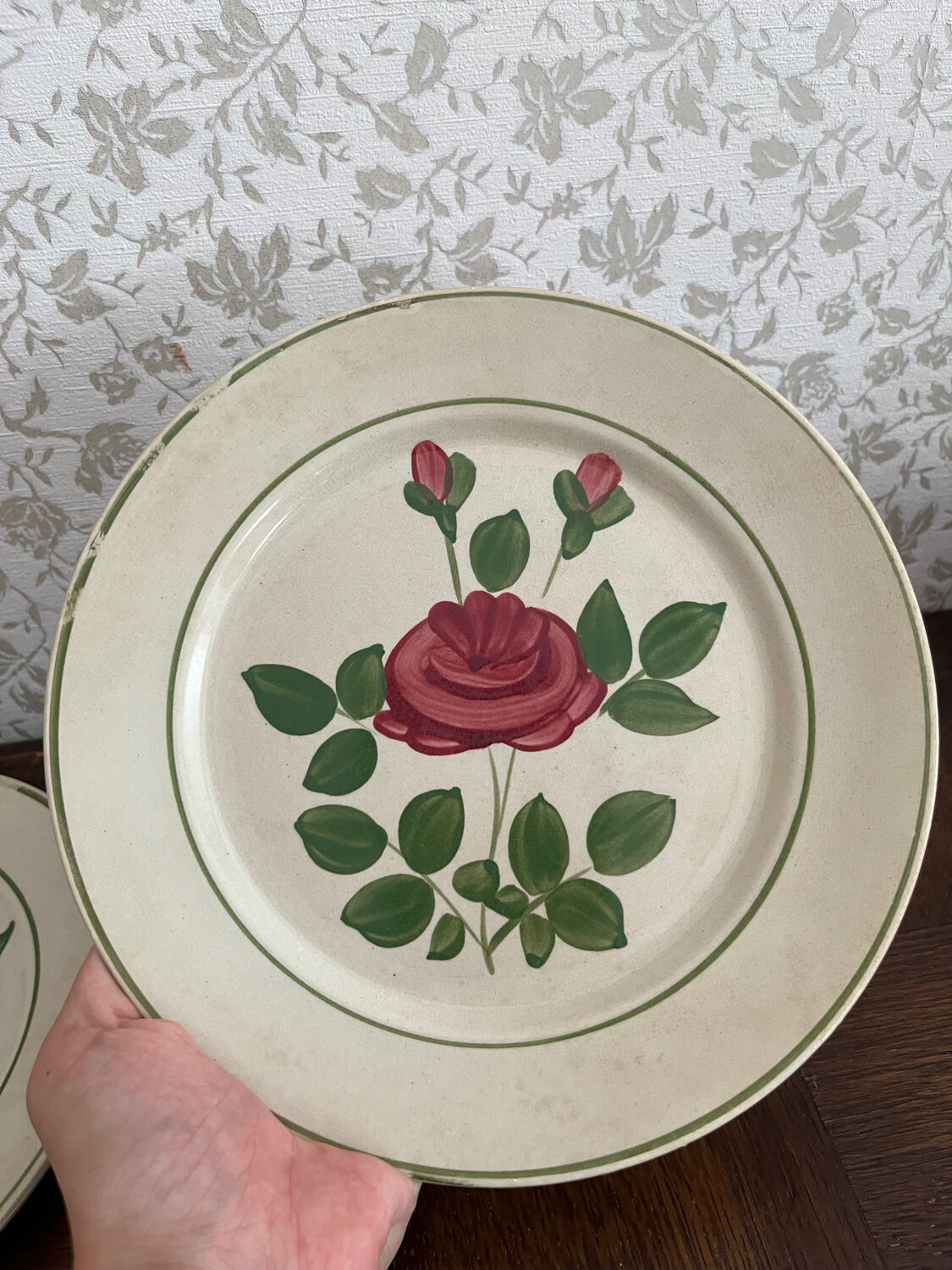 Two pink earthenware plates