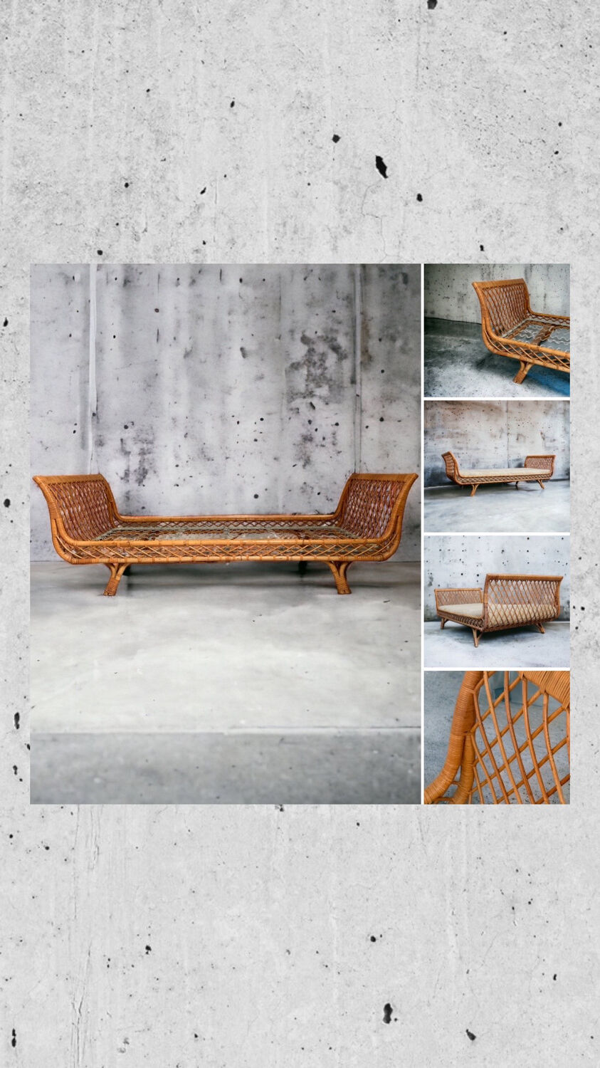 Daybed rattan bench bed 1950