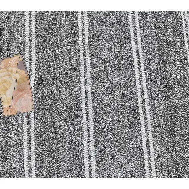 1970s Turkish flatweave handwoven grey white striped kilim rug 72x225