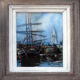 Painting Marine XIX° signed H. Chopeler pastel Port boat masts + frame
