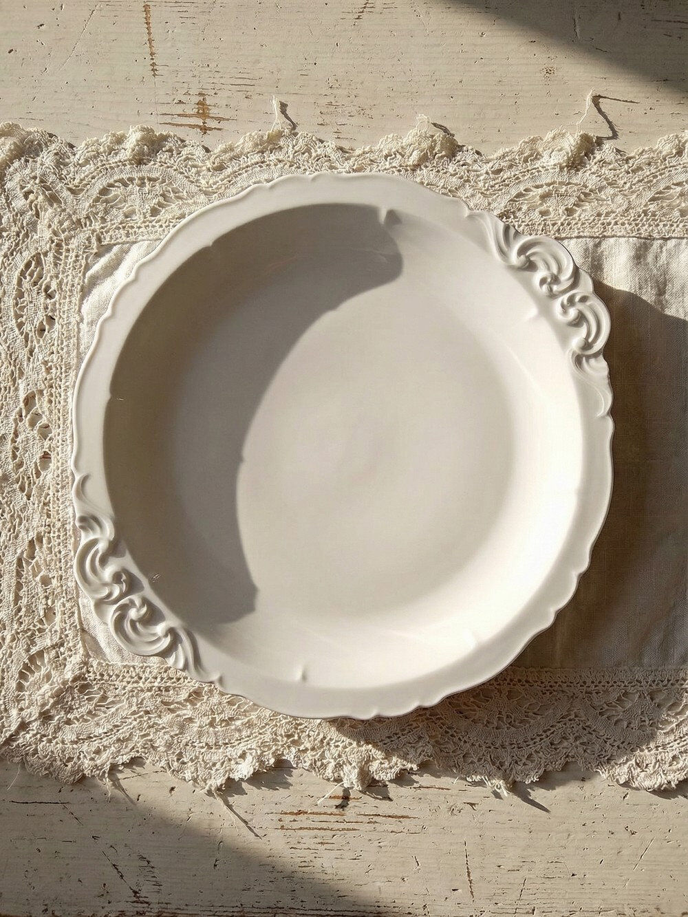 Large serving dish in fine white Limoges porcelain, vintage/antique.