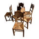 Set of 6 sculpted oak chairs with straw seats – 1950s