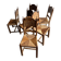 Set of 6 sculpted oak chairs with straw seats – 1950s