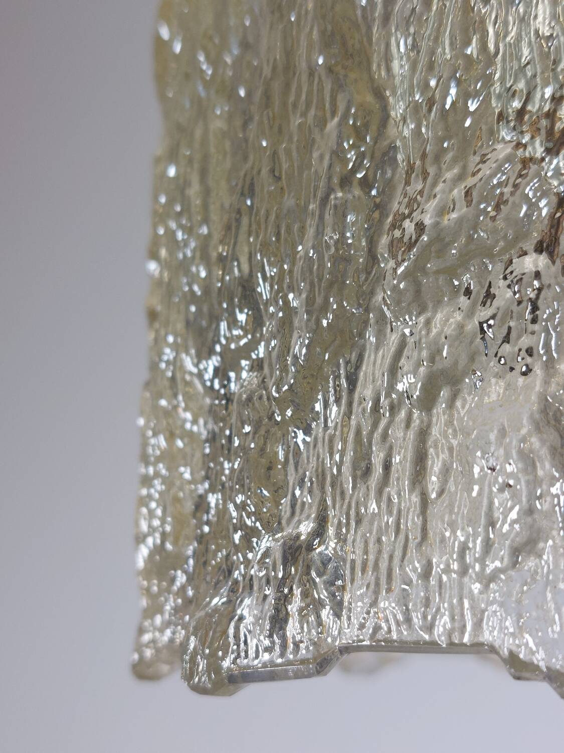 Vintage Mid Century Ice Glass Pendant Light 1970s