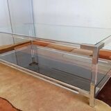 Table basse lucite, verre et métal années 80