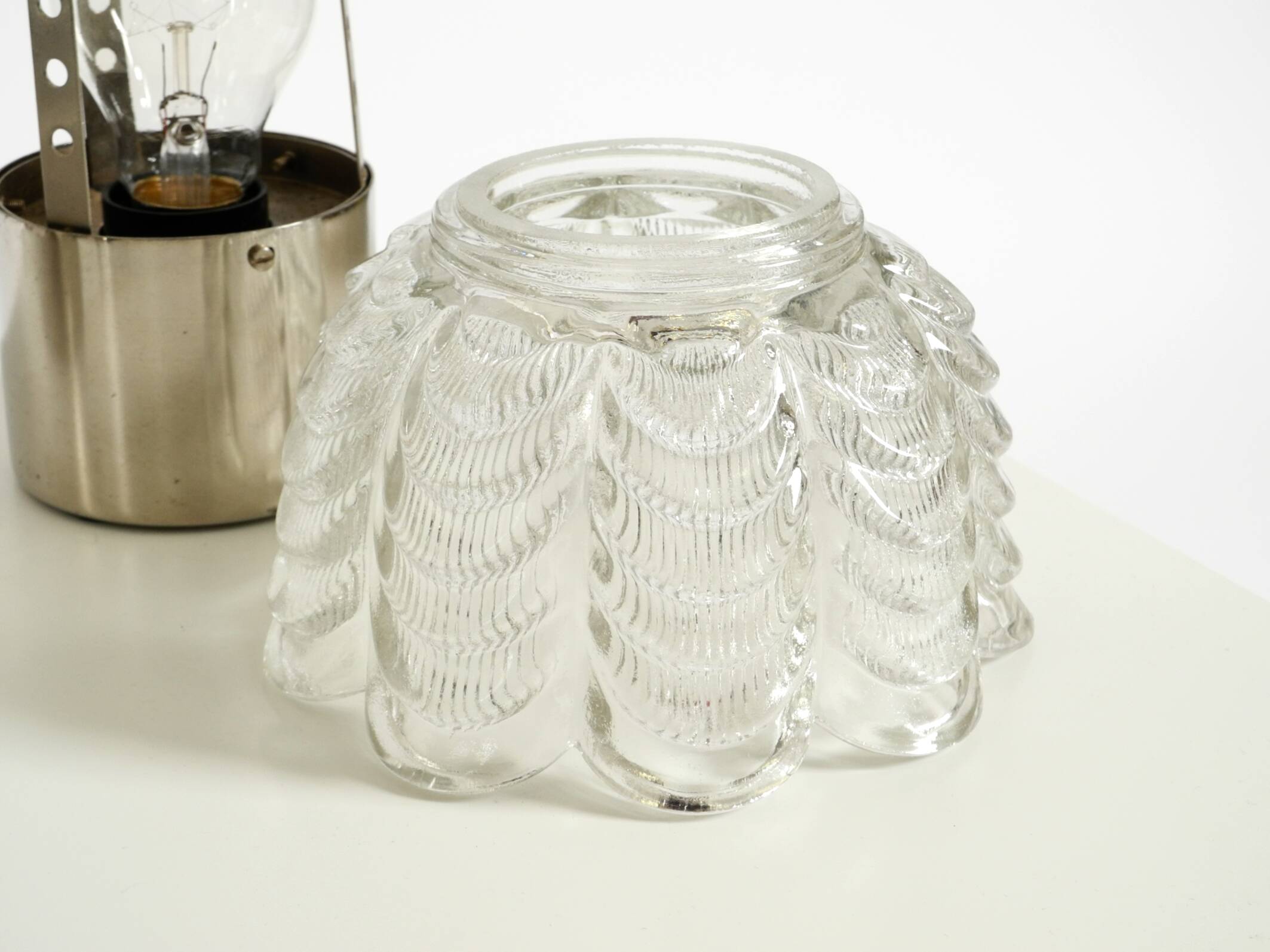 Two large, rare 1960s metal and glass table lamps by VEB Narva Leuchtenbau