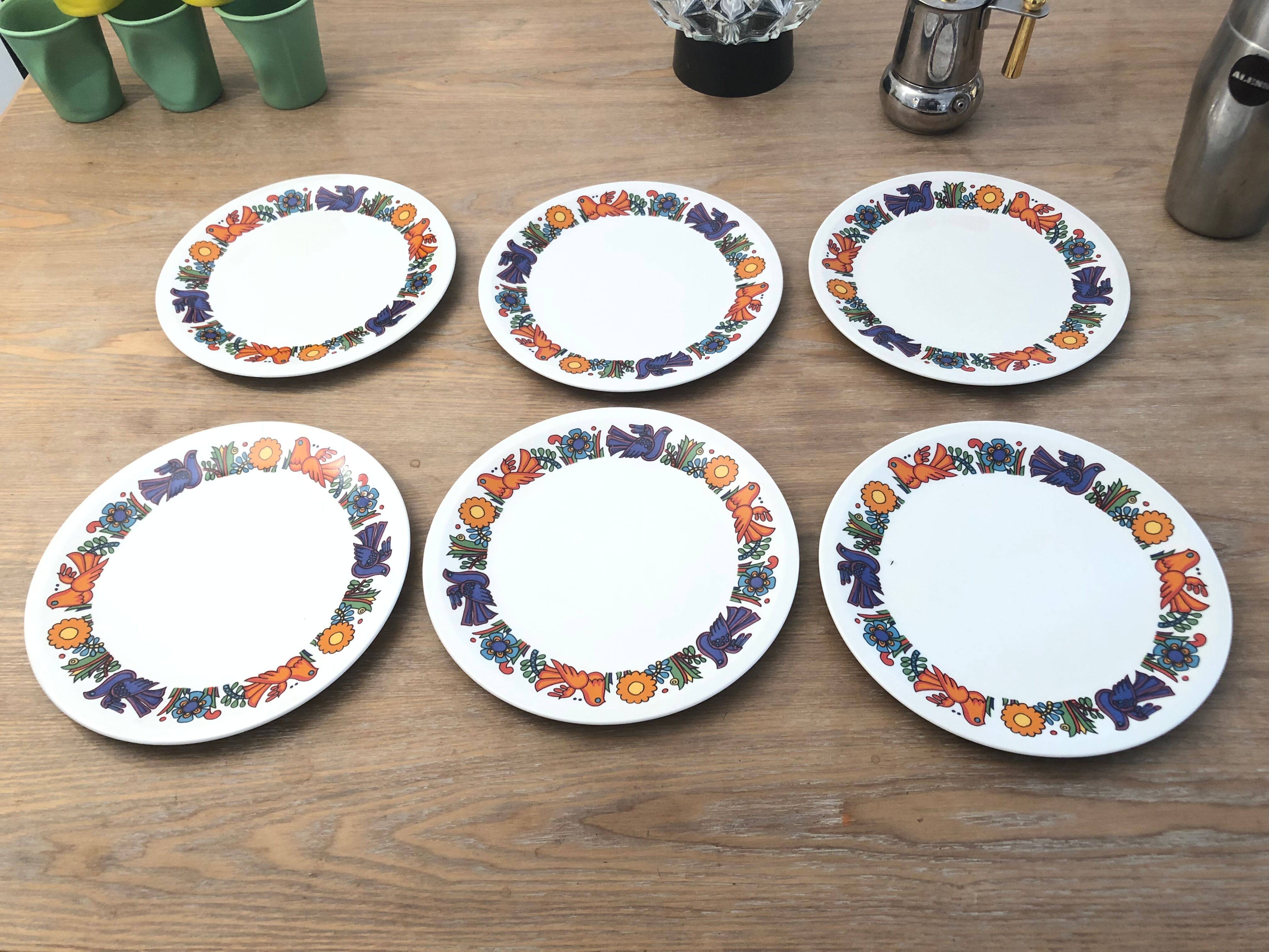 6 dessert plates Villeroy & Boch service Acapulco vintage 70