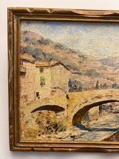 Ancient painting, landscape, escarene bridge, signed Joseph Vernay (1864-1950)