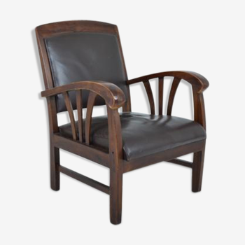 Fauteuil bois et cuir