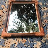 Miroir bois et rotin vintage années 60