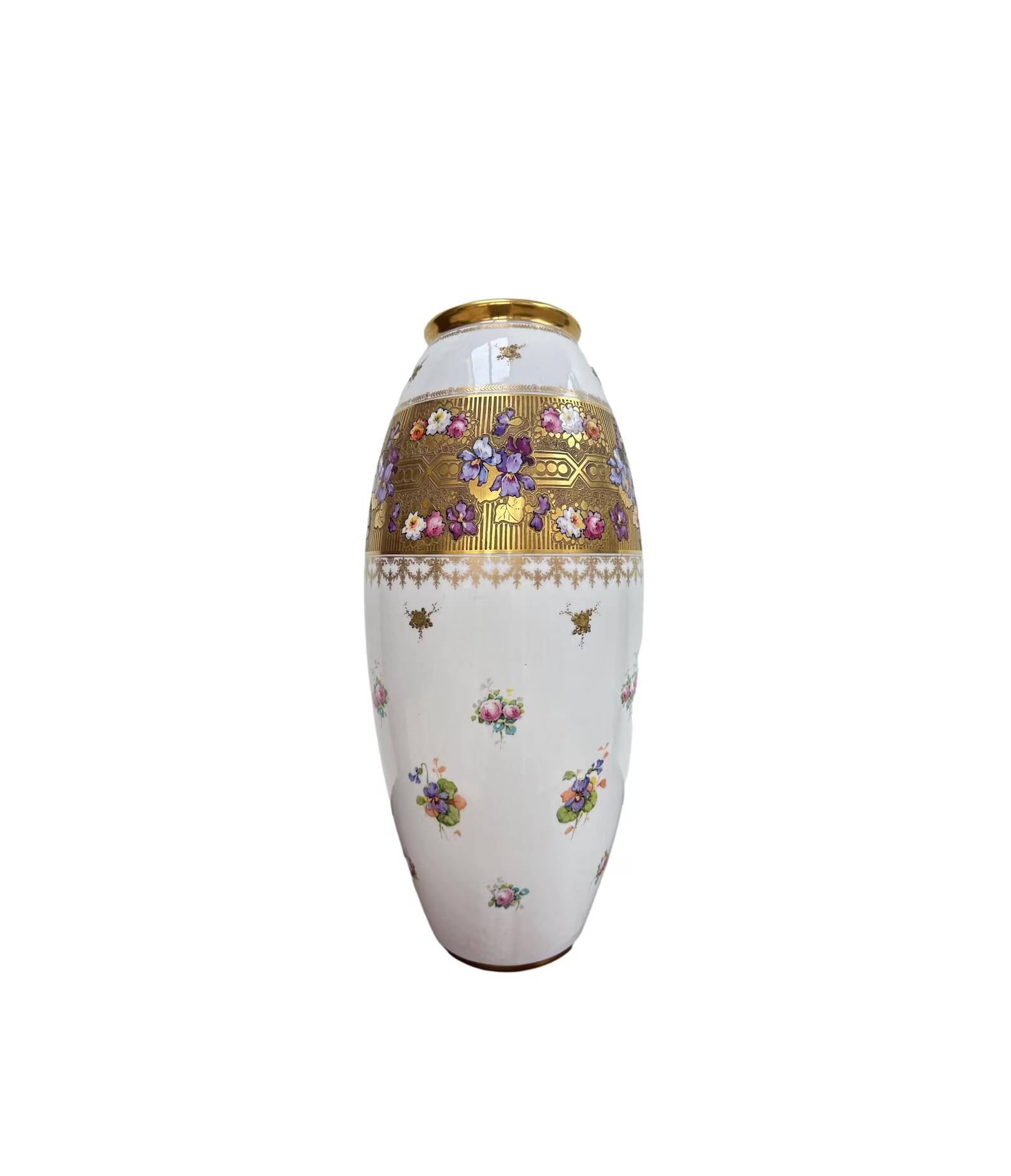 Very large limoges porcelain vase bernardaud white and iris gold