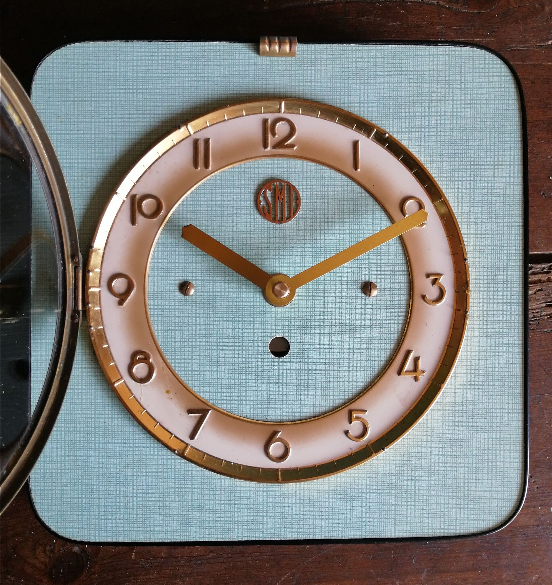 Horloge formica vintage pendule murale silencieuse carrée "SMI vert doré"
