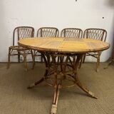 Set of table and 4 chairs in bamboo and rattan, 1960