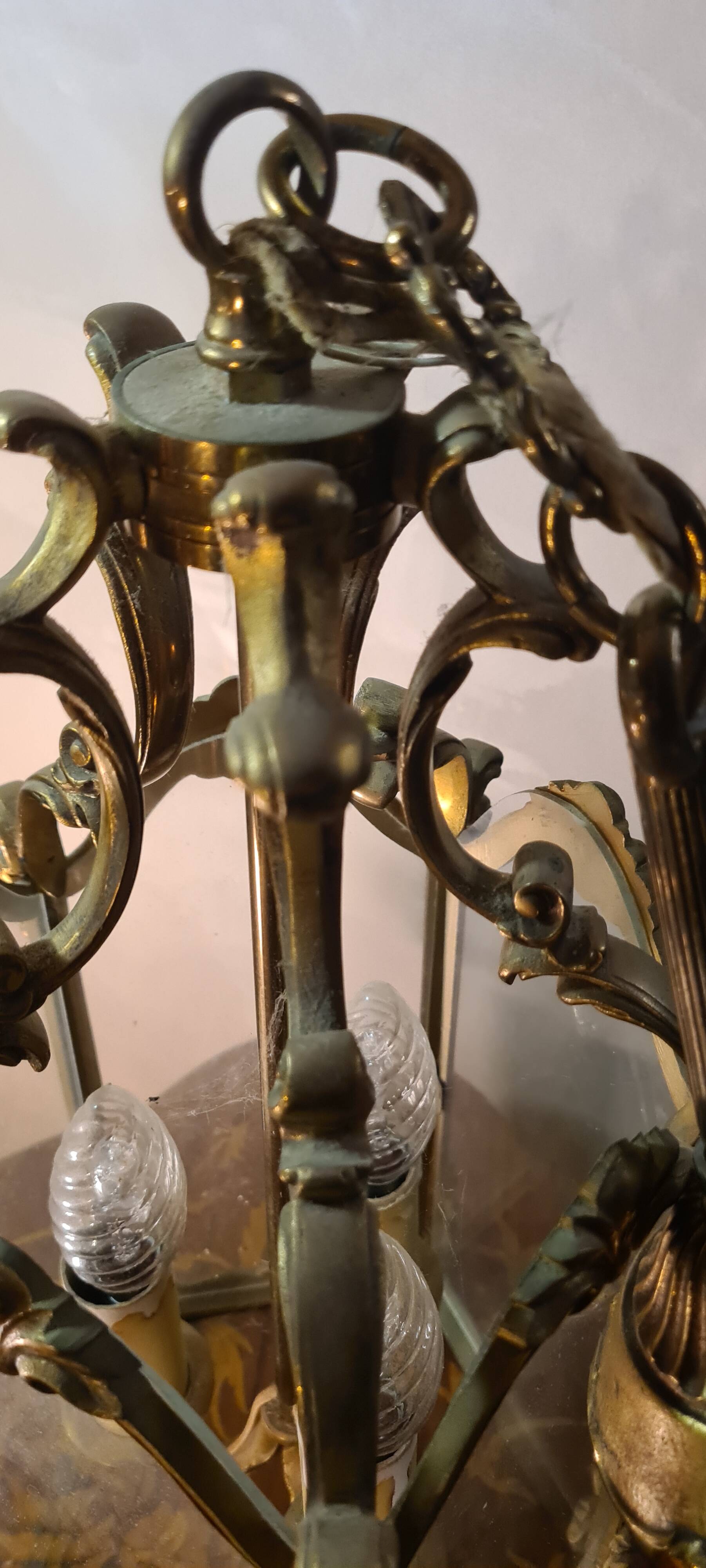 Suspension lanterne 3 feux bronze h40x20 avec fixation 60 cm bon etat