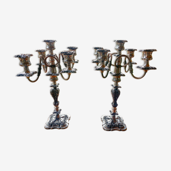 Pair candelabras in silvered bronze