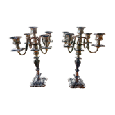 Pair candelabras in silvered bronze