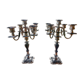 Pair candelabras in silvered bronze
