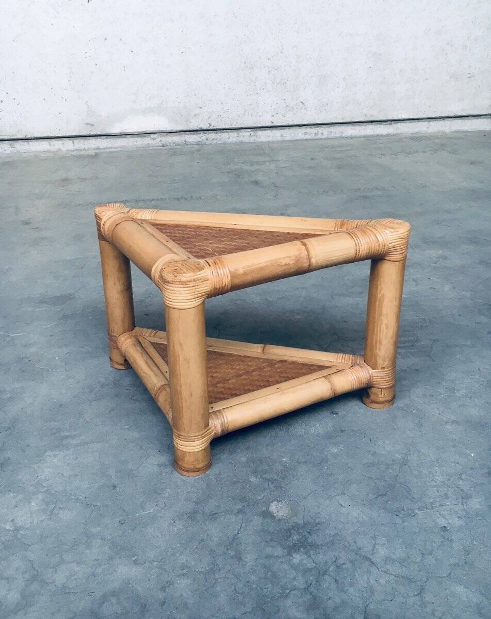 Handcrafted Bamboo Corner Table Set, 1970s, Set of 2