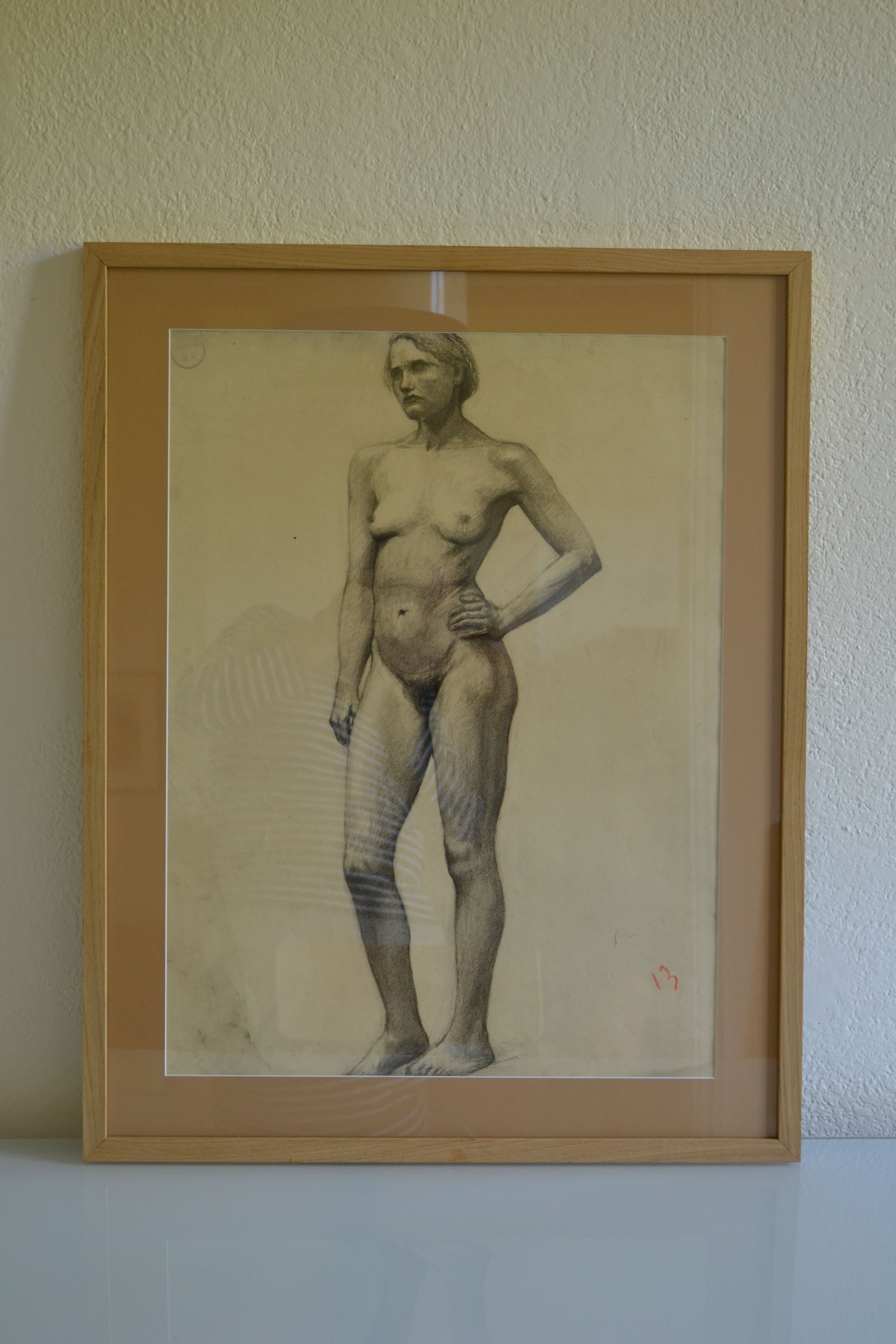 Dessin au fusain femme nu academique circa 1900