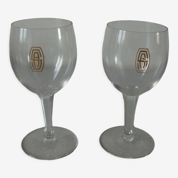 Lot de 2 anciens verres en cristal monogramme en creux SA or 15 cm