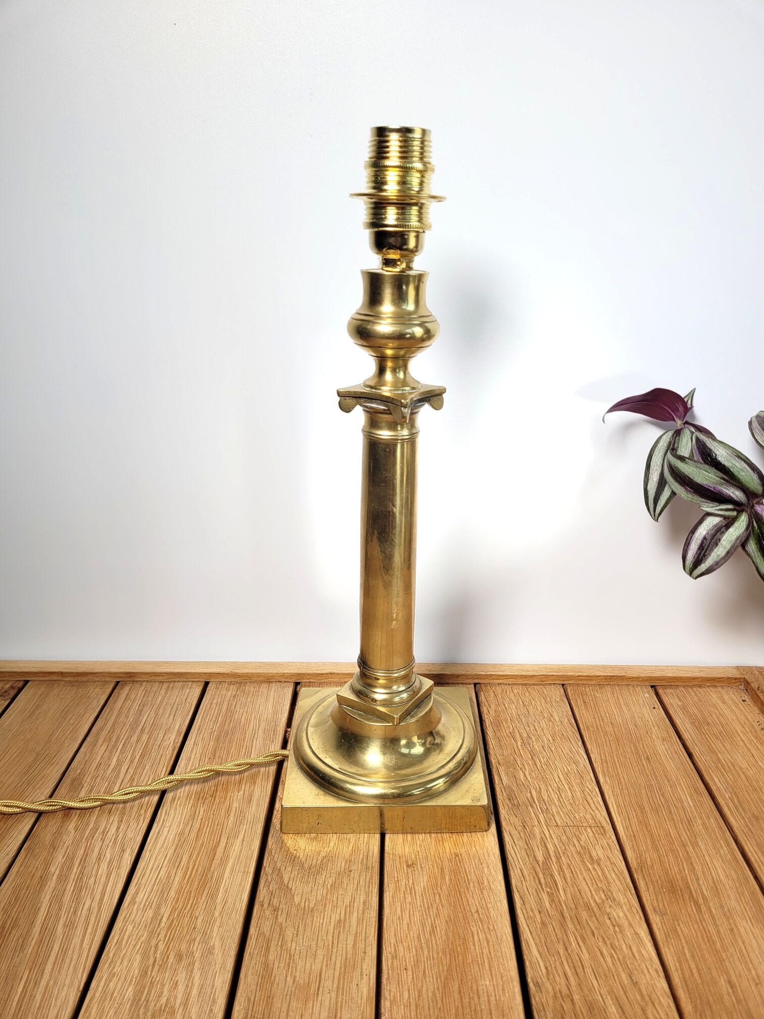Golden brass candlestick lamp foot
